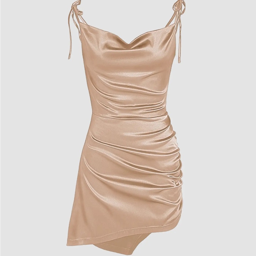 Cider Solid Cowl Neck Mini Dress